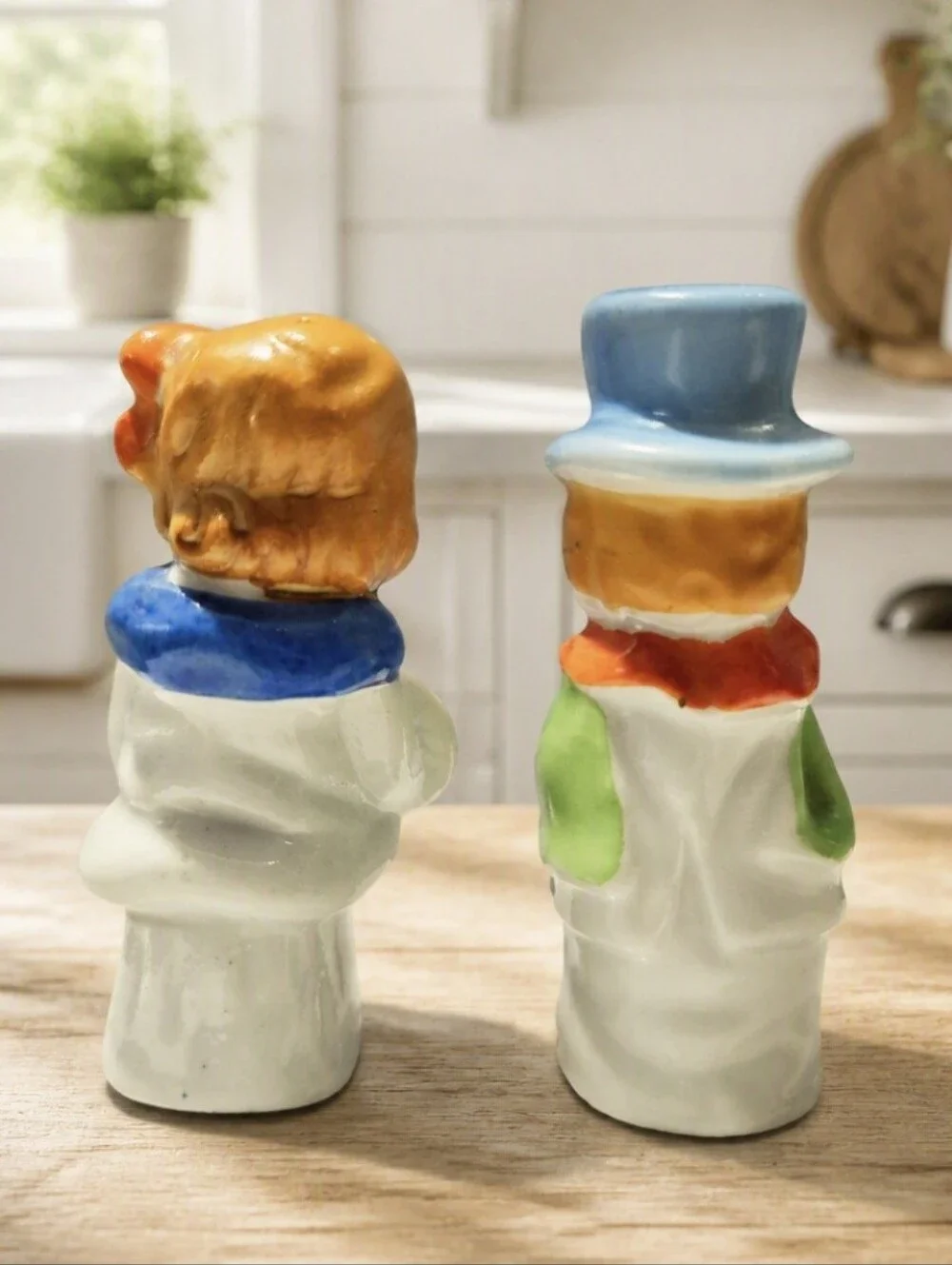 Vintage Japan Boy & Girl Salt & Pepper Shakers Ceramic Figural Set W/Corks 1950s